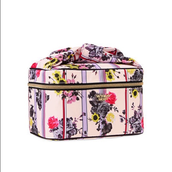 Victoria’s Secret Blush Floral Striped Small Weekender Train Case Pink NEW - Picture 2 of 4